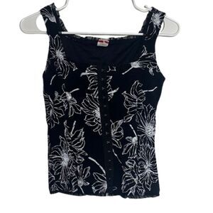 Newport Floral Lace Corset Top Women Medium Hook Eye Closure Ruffle Coquet Black